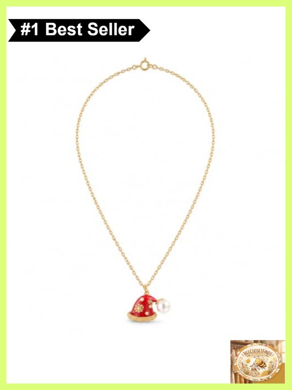Gold Tone Christmas Necklace Snowflake Santa Hat Pendant Holiday